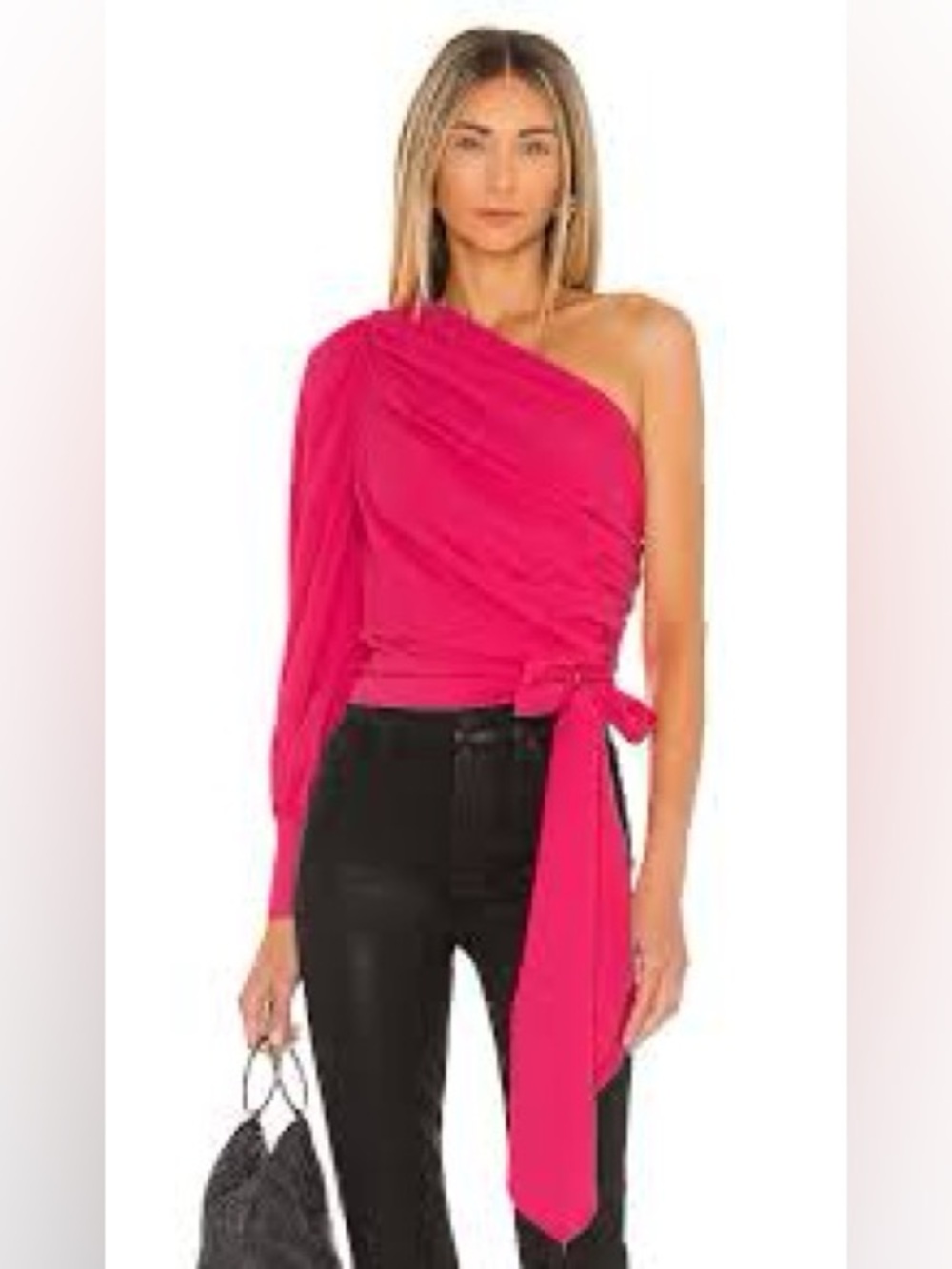 AMANDA UPRICHARD x Revolve Maryclare Top one sleeve side ruching tie hot pink XS